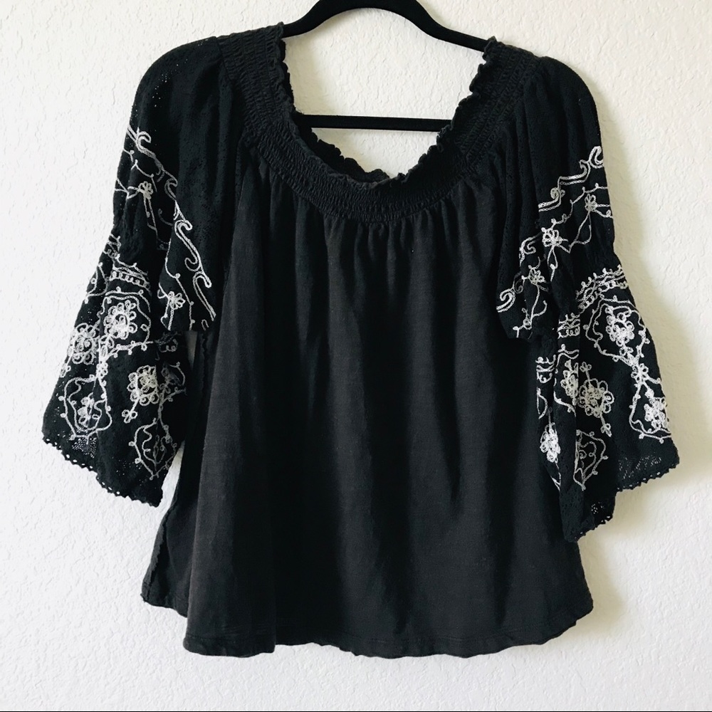 Free People Off the Shoulder Embroidered Jersey - Picture 3 of 9